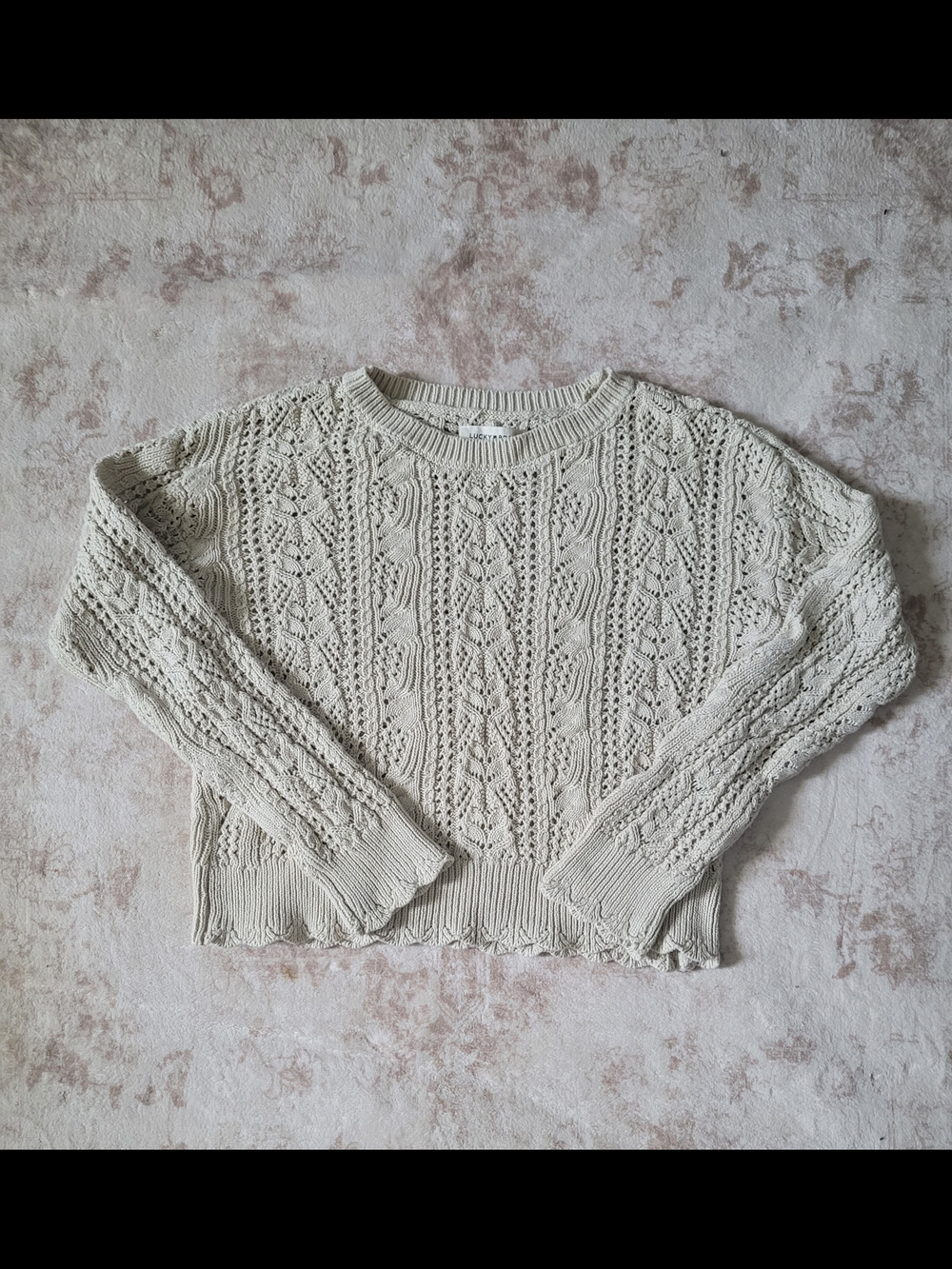 Lucky Brand Cream Crochet Cable Knit Crewneck Sweater